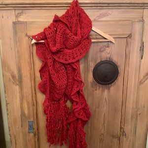 Women’s Marks & Spencer Red Cinched Scarf With Fringe